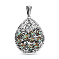 D'Joy Artisan Crafted Blue Horizon Turquoise 4.40 ctw Leaf Pendant without Chain in Black Oxidized Sterling Silver