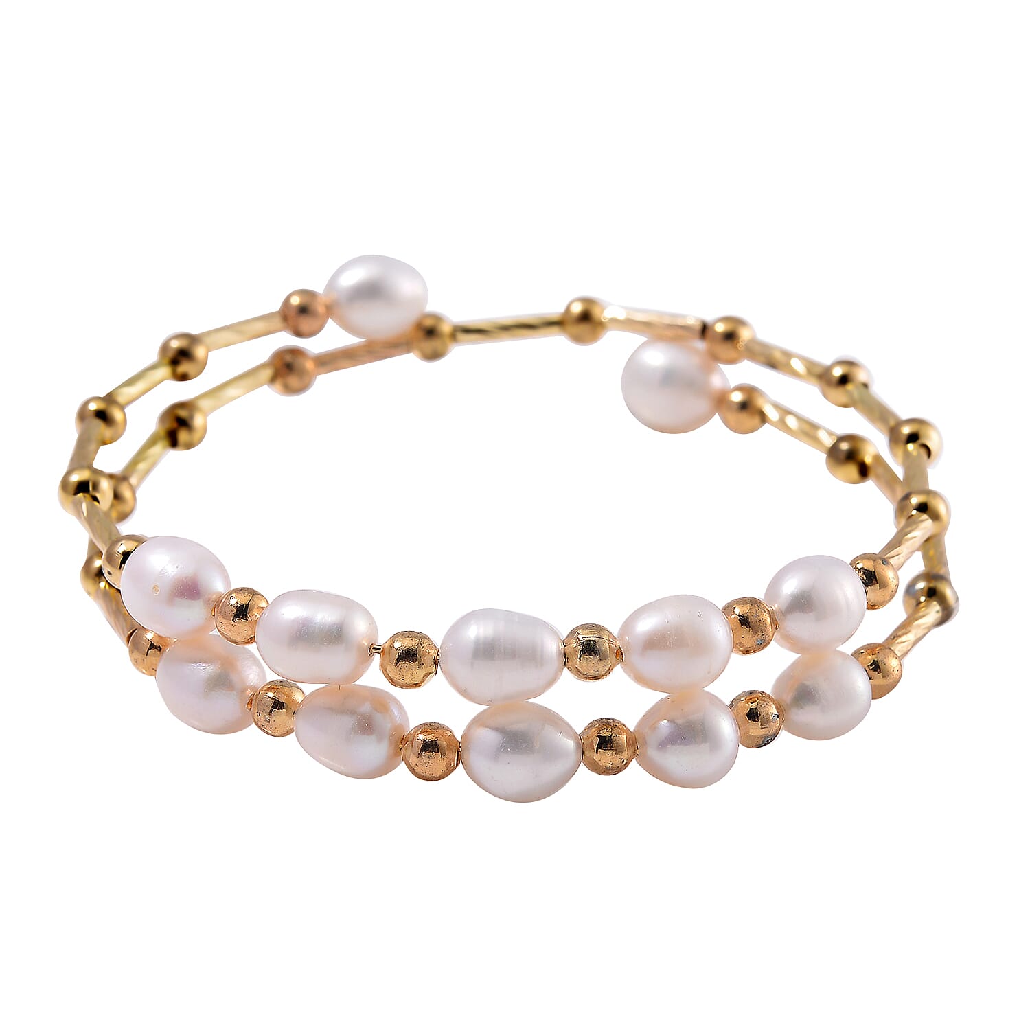 Freshwater Pearl Bangle Bracelet in Goldtone (Adjustable)