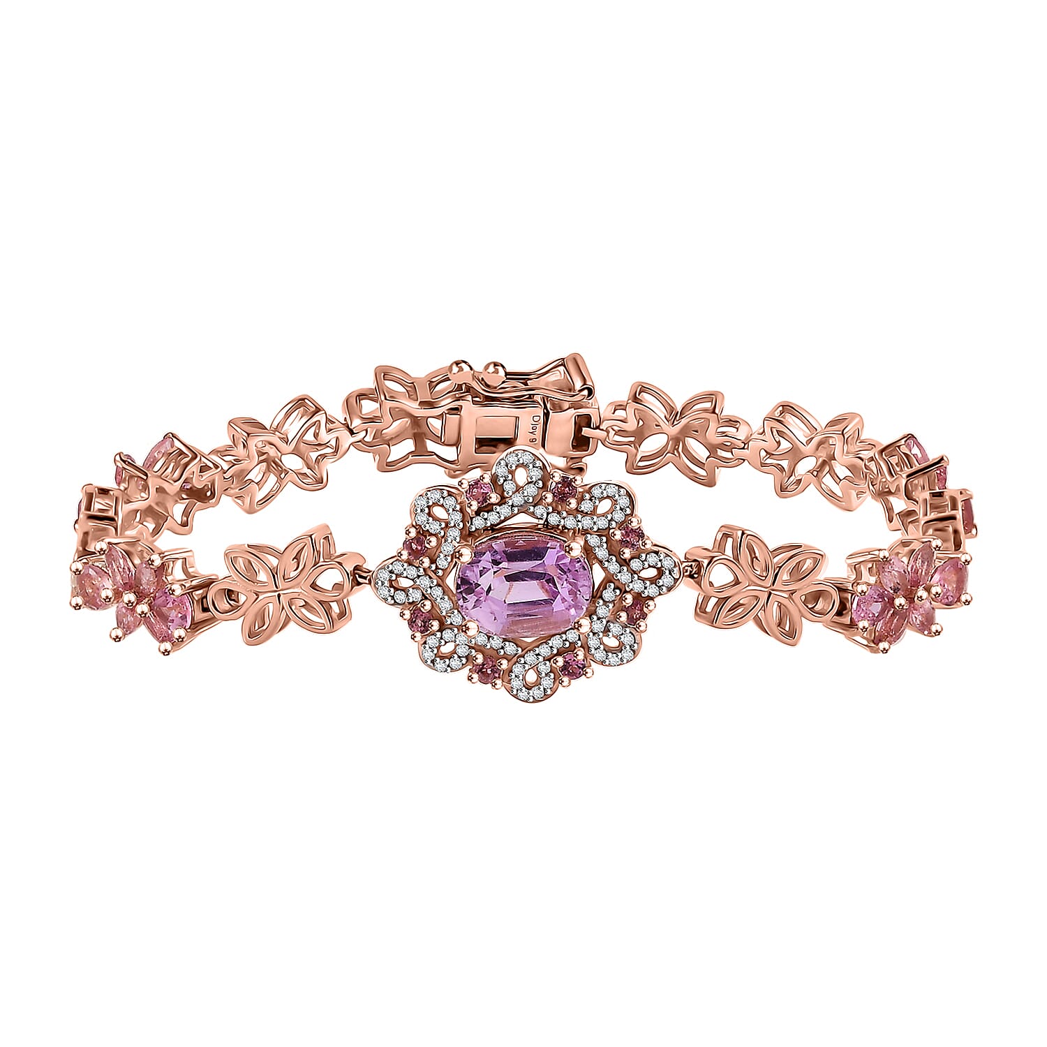 Patroke Kunzite, Multi Gemstone Enchanted Blossom Bracelet in 18K Vermeil RG Over Sterling Silver (6.50 In) 5.90 ctw