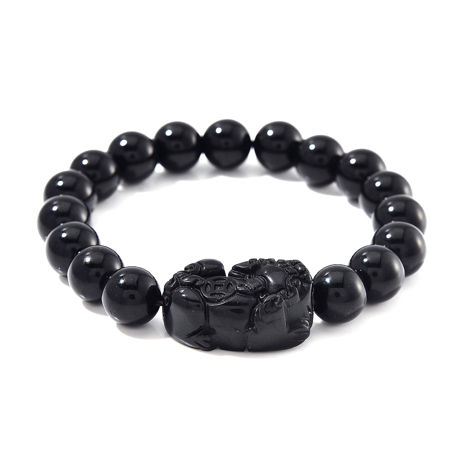 Black Obsidian Beaded Stretch Bracelet (6.5-7 In) 150.00 ctw