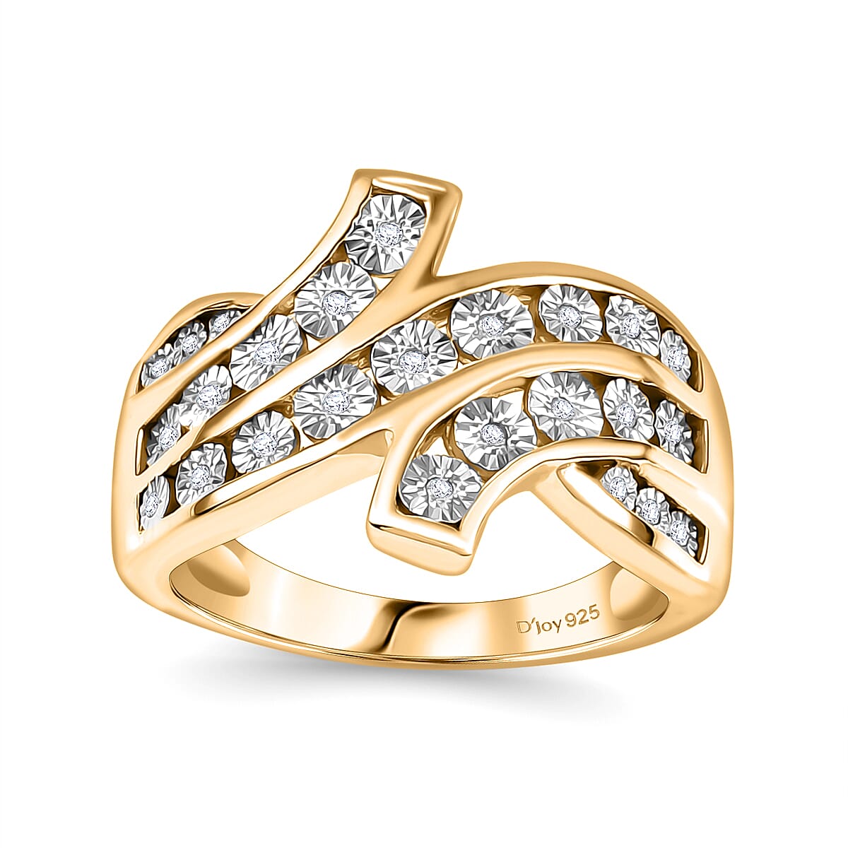 Diamond 0.10 ctw Bypass Ring in 18K Vermeil Yellow Gold Over Sterling Silver (Size 10.0)
