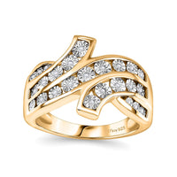 Diamond 0.10 ctw Bypass Ring in 18K Vermeil Yellow Gold Over Sterling Silver (Size 10.0)