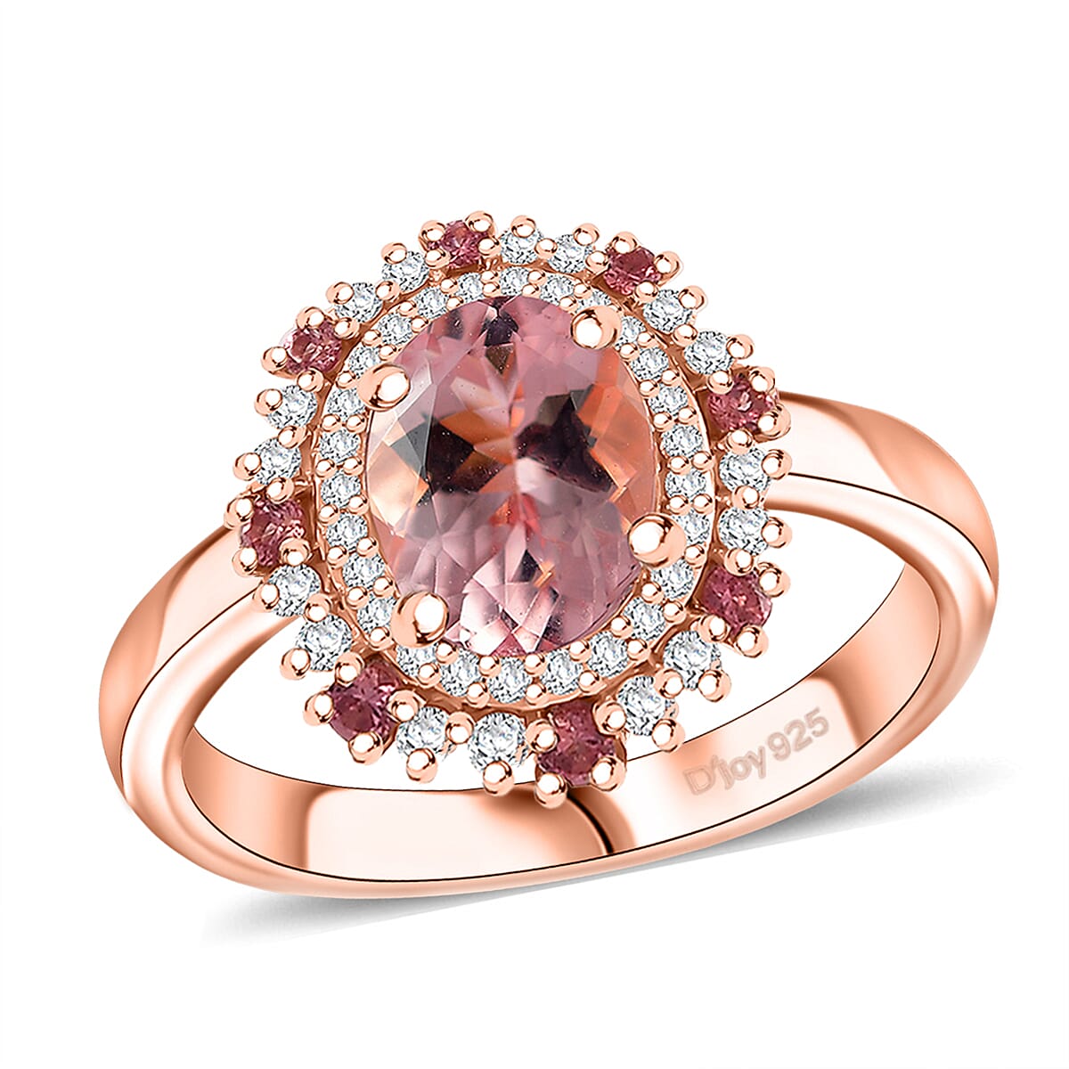 Pink Morganite, Multi Gemstone Ring in 18K Vermeil RG Over Sterling Silver (Size 10.0) 1.85 ctw