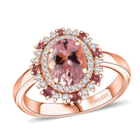 Pink Morganite, Multi Gemstone Ring in 18K Vermeil RG Over Sterling Silver (Size 10.0) 1.85 ctw