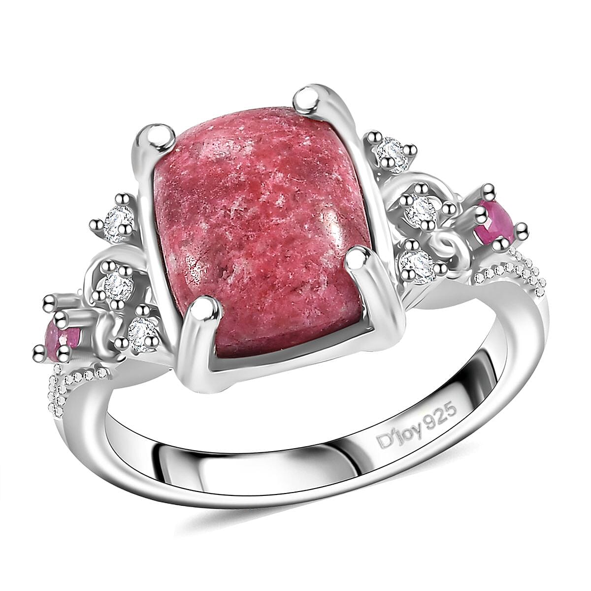 Premium Norwegian Thulite and Multi Gemstone 4.10 ctw Ring in Rhodium Over Sterling Silver