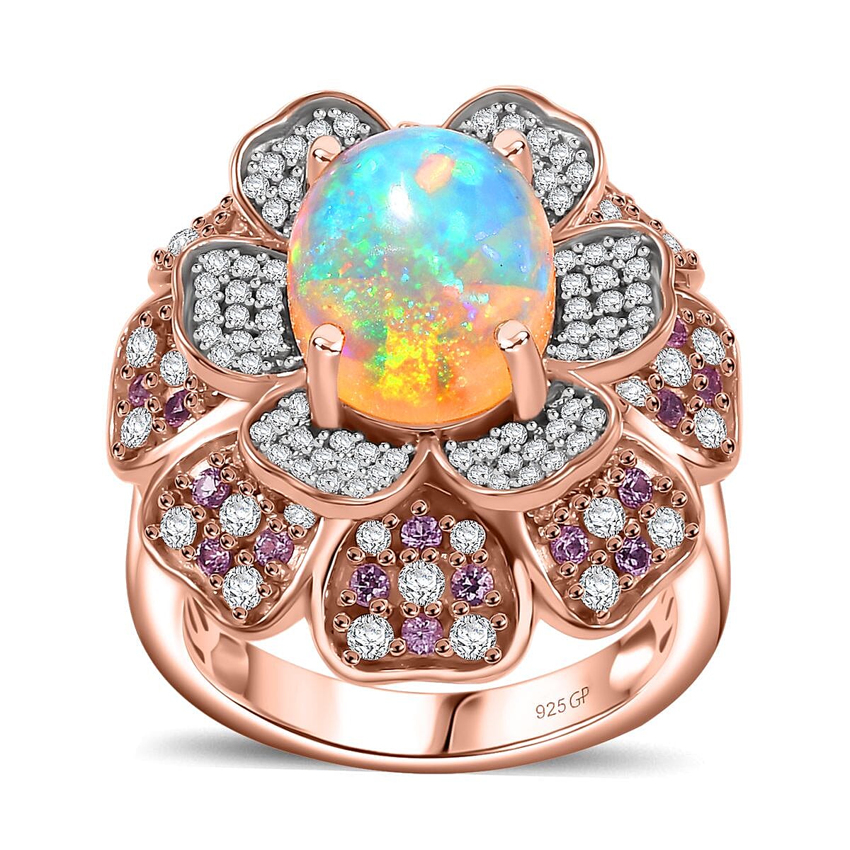 GP Premium Ethiopian Welo Opal, Multi Gemstone Ring in 18K Vermeil RG Over Sterling Silver (Size 7.0) 4.00 ctw