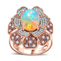 GP Premium Ethiopian Welo Opal, Multi Gemstone Ring in 18K Vermeil RG Over Sterling Silver (Size 7.0) 4.00 ctw