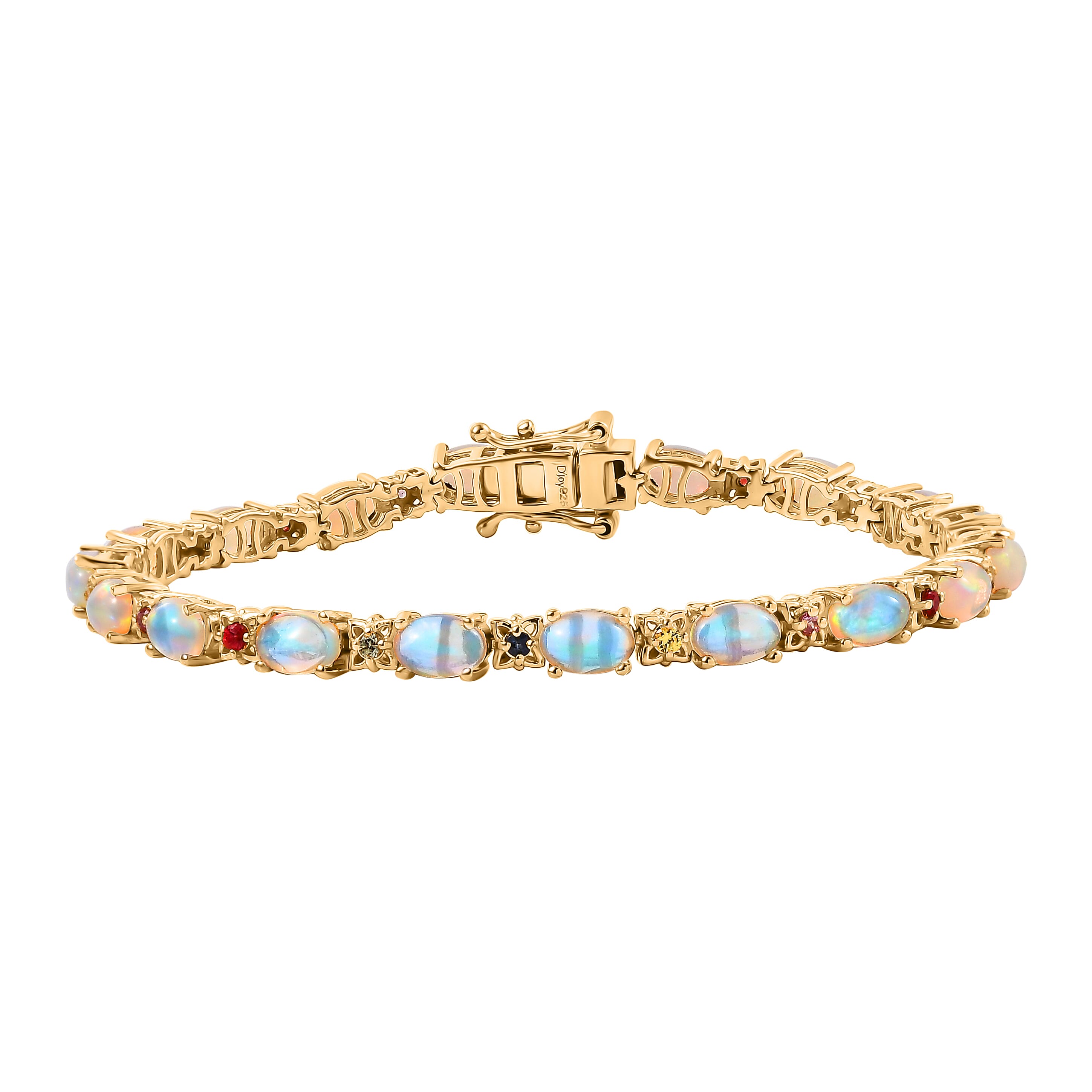 Premium Ethiopian Welo Opal, Multi Sapphire Tennies Bracelet in 18K Vermeil YG Over Sterling Silver (6.50 In) 6.10 ctw