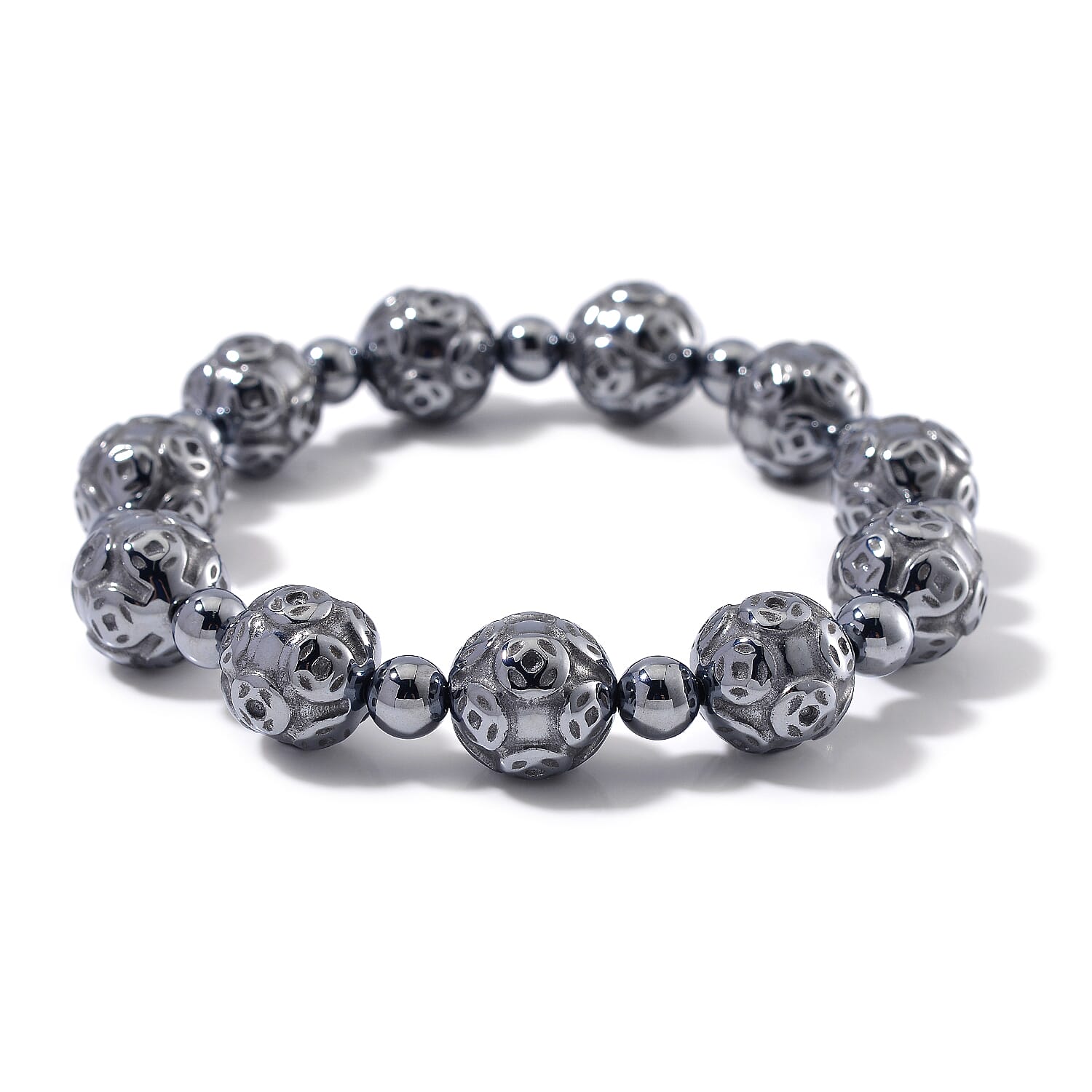 Terahertz 150.00 ctw Money Coin Carved Beaded Stretch Bracelet