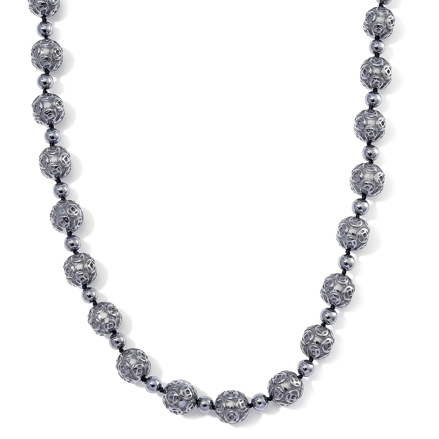 Terahertz 350.00 ctw Money Coin Carved Beaded Necklace in Rhodium Over Sterling Silver 20 Inches