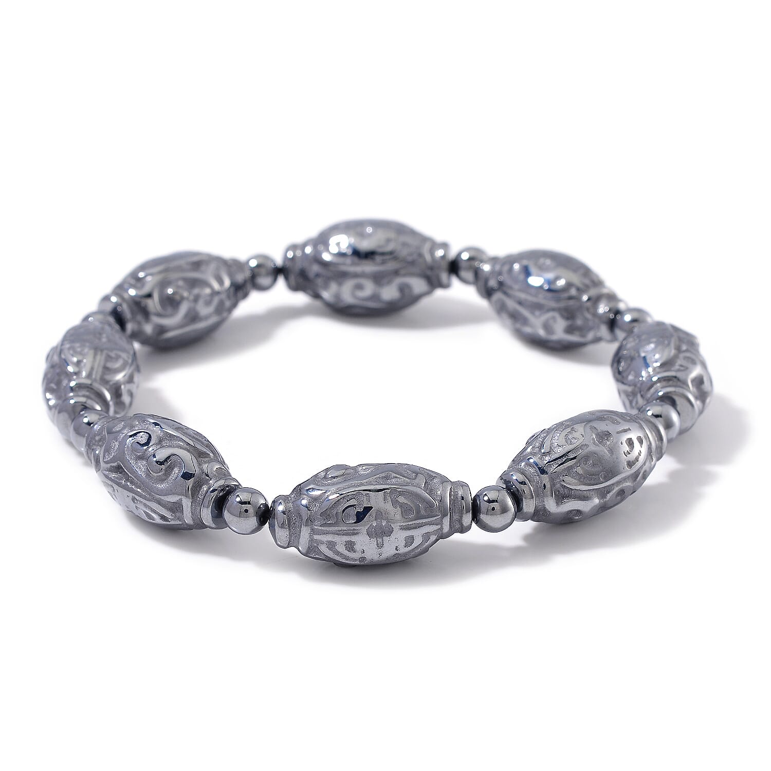 Terahertz Carved 145.00 ctw Beaded Stretch Bracelet