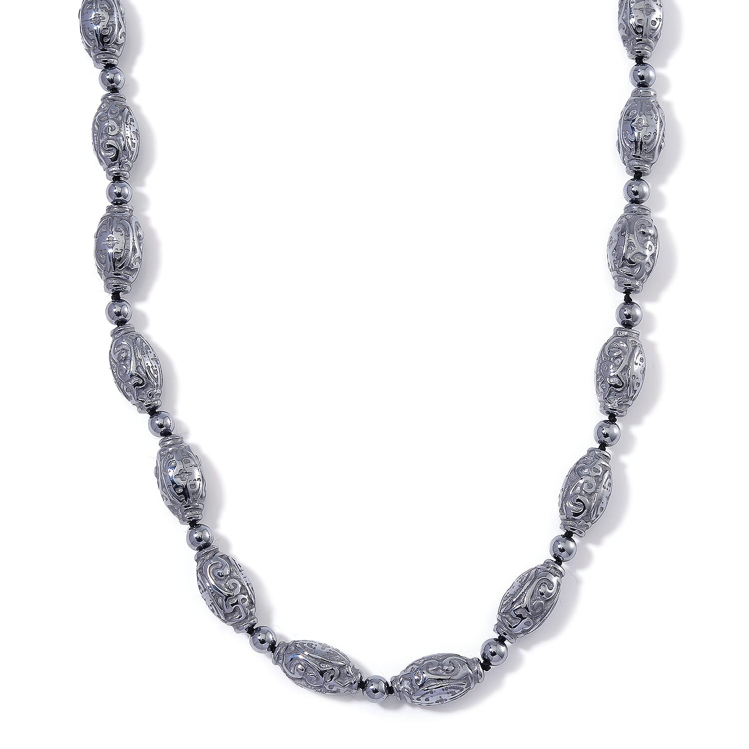 Terahertz Carved Beaded 350.00 ctw Necklace in Rhodium Over Sterling Silver 20 Inches