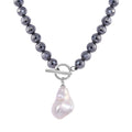 White Freshwater Pearl and Terahertz 200.00 ctw Necklace 20 Inches in Stainless Steel - Sticky add to cart bar