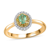 Boyaca Colombian Emerald, Yellow Diamond (IR), Diamond (0.23 cts) Oceanic Radiance Ring in 18K Vermeil YG Over Sterling Silver (Size 10.0) 0.55 ctw