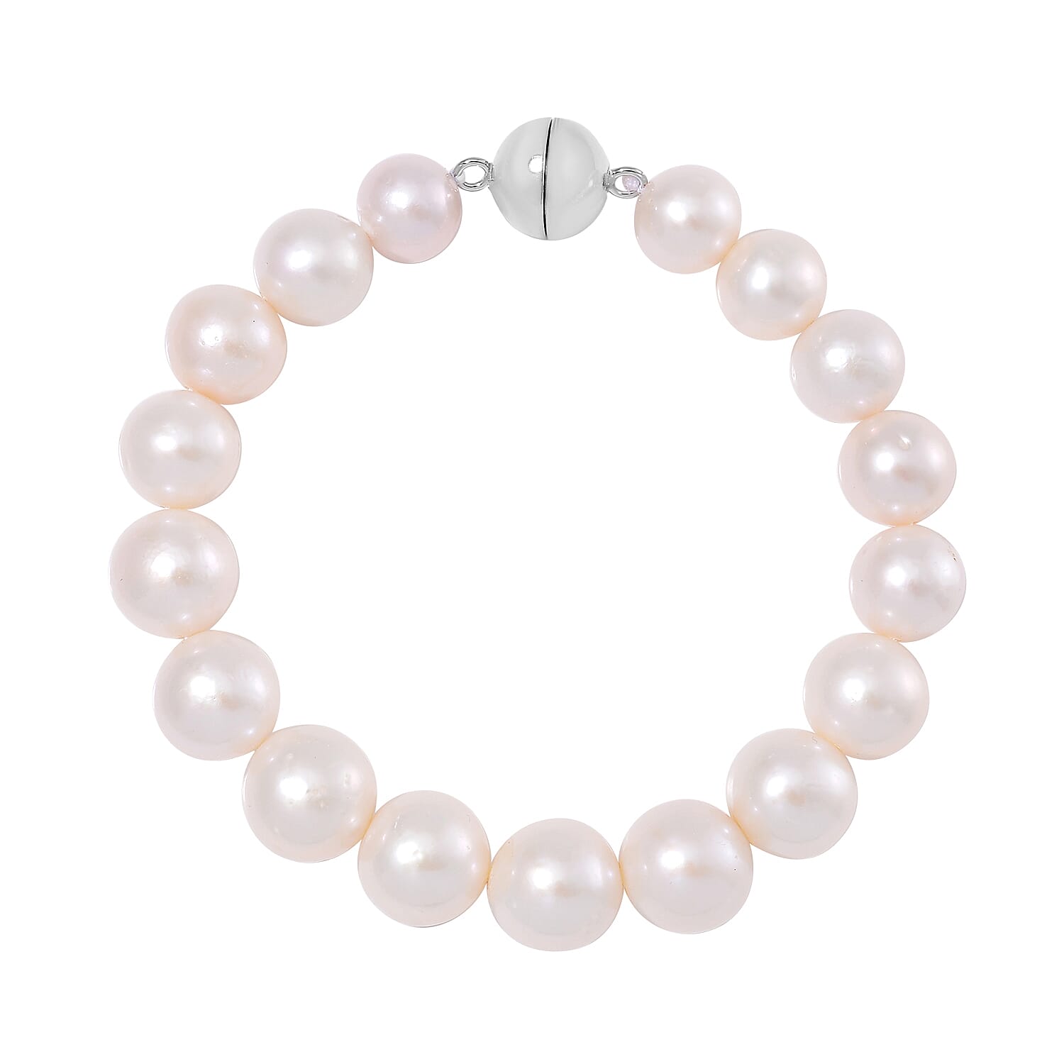 White Edison Pearl Bracelet in Rhodium Over Sterling Silver (7.25 In)