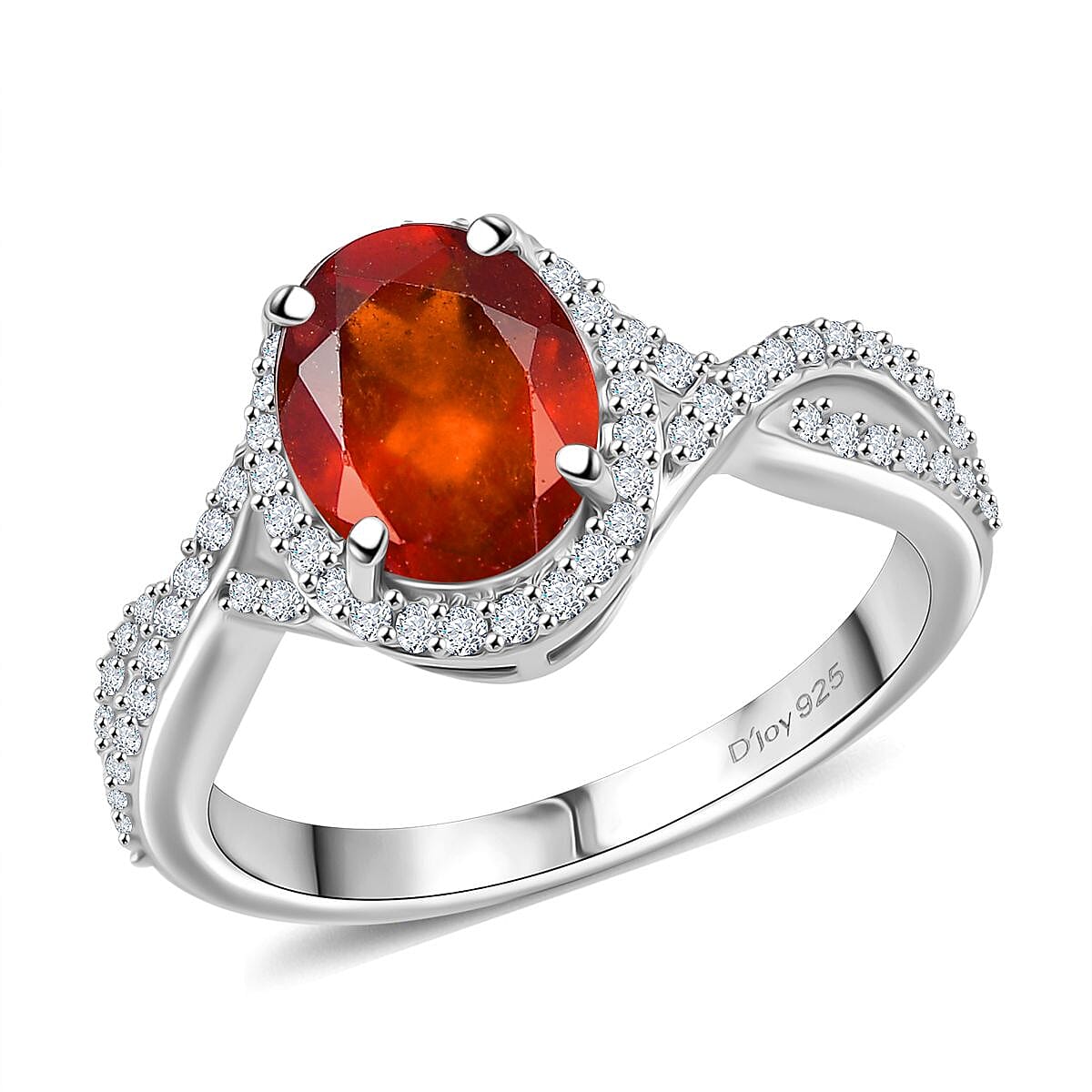 Premium Tanzanian Sunlit Garnet, White Zircon Ring in Rhodium Over Sterling Silver (Size 10.0) 2.90 ctw