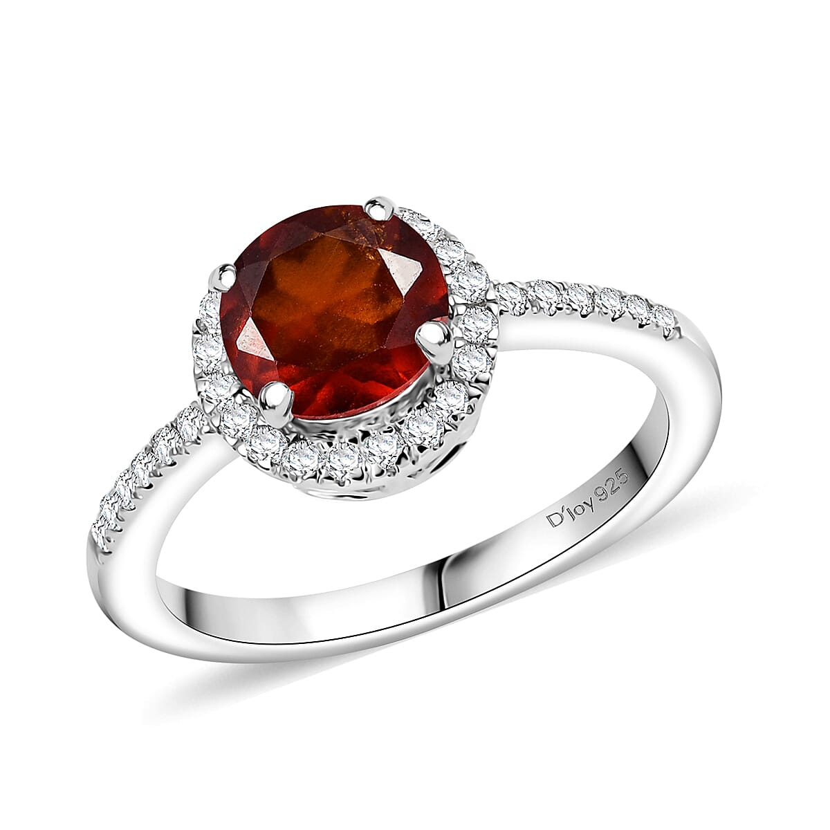 Tanzanian Sunlit Garnet and White Zircon Eternal Halo Ring in Sterling Silver