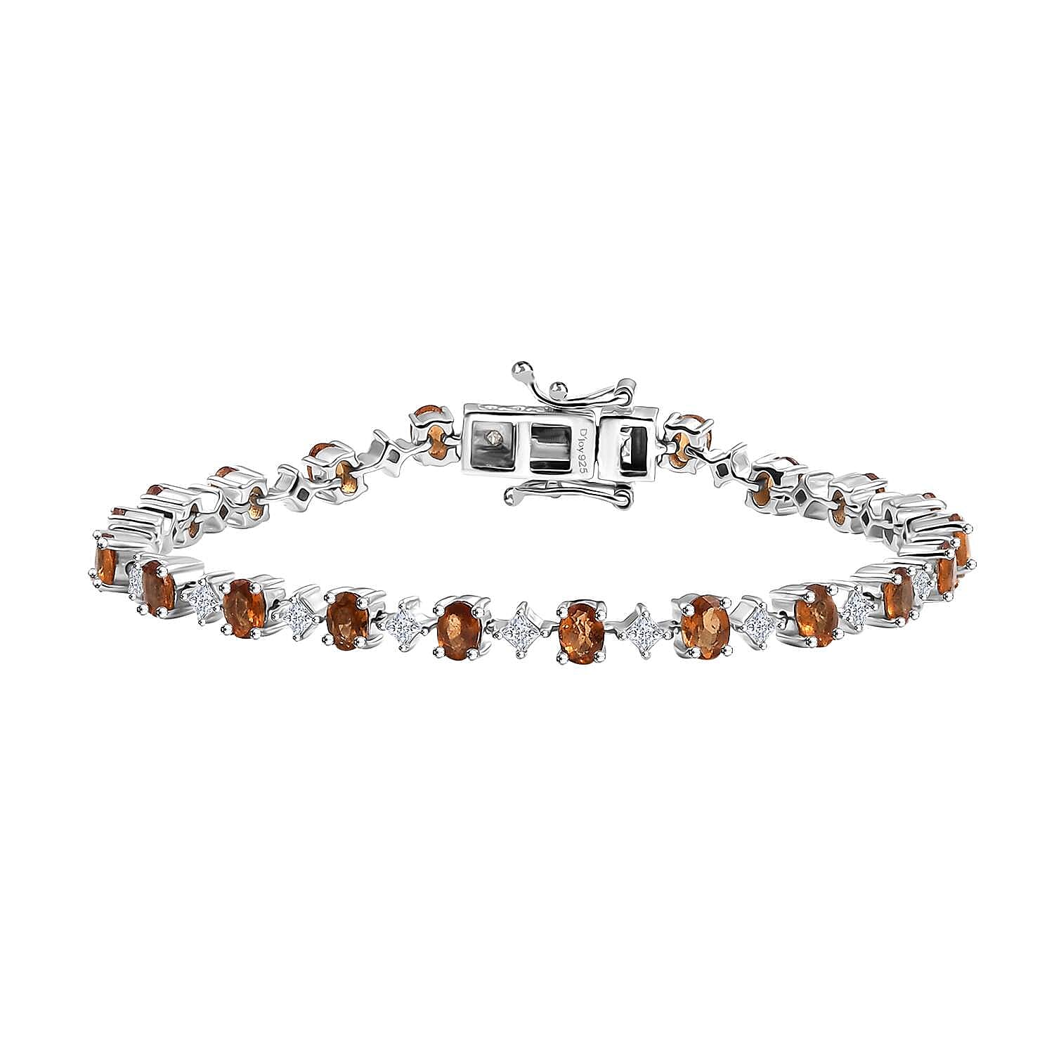 Ceylon Hessonite Garnet, Moissanite Bracelet in Rhodium Over Sterling Silver (6.50 In) 5.40 ctw