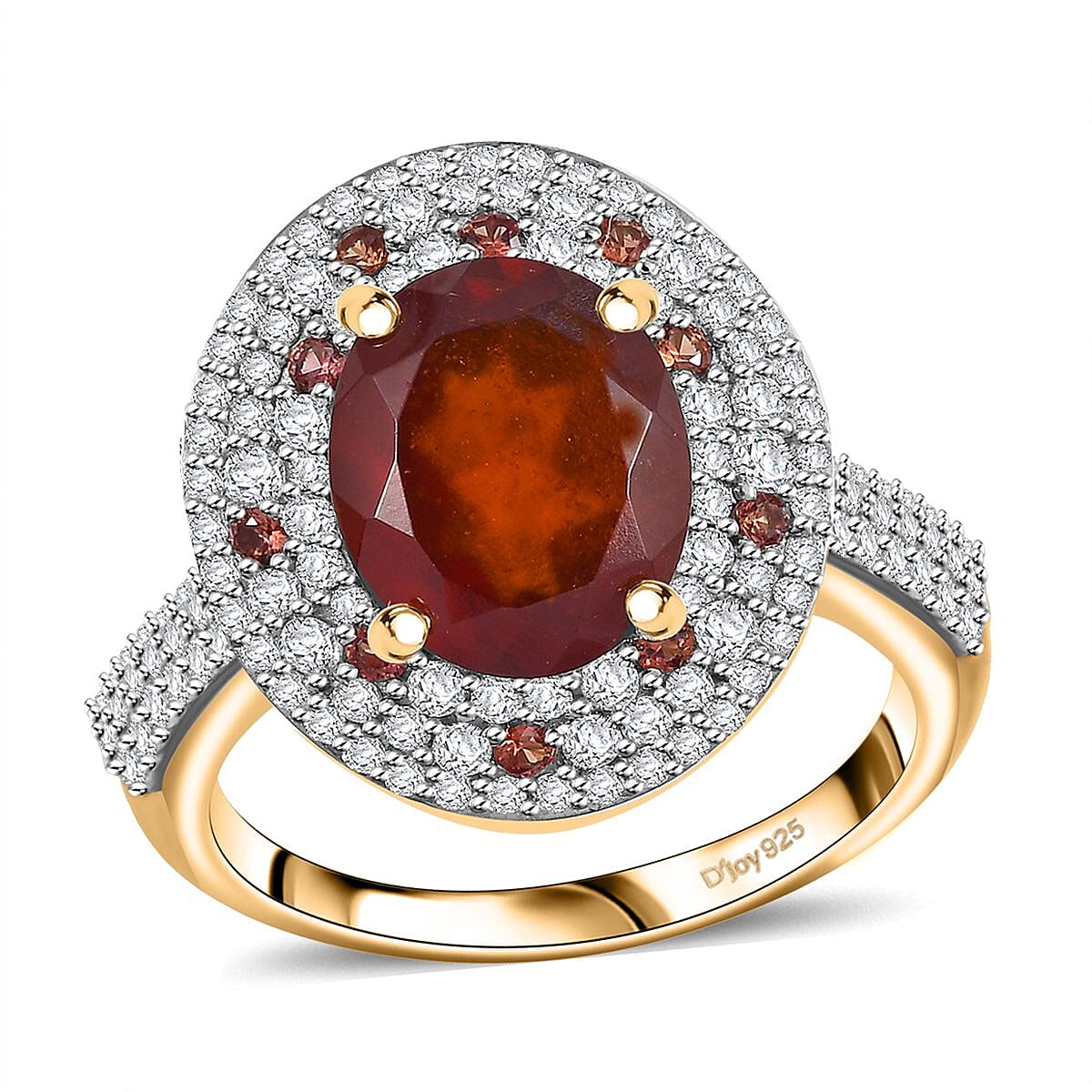 Ceylon Hessonite Garnet and Multi Gemstone 4.50 ctw Double Halo Ring in 18K Vermeil Yellow Gold Over Sterling Silver (Size 10.0)