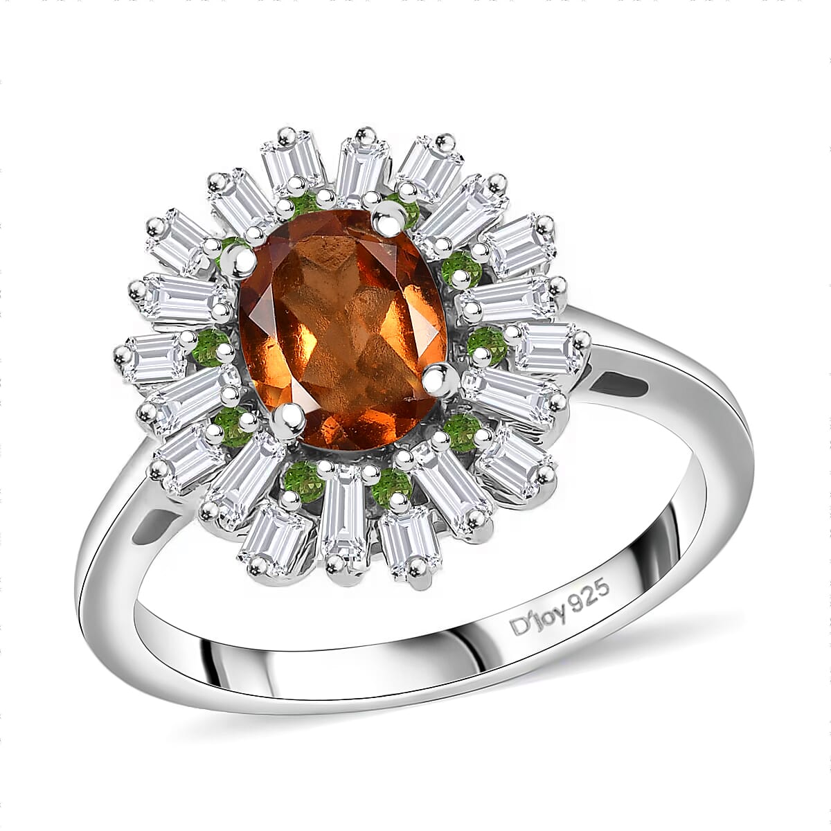 Tanzanian Sunlit Garnet, Multi Gemstone Sunburst Ring in Rhodium Over Sterling Silver (Size 5.0) 2.00 ctw