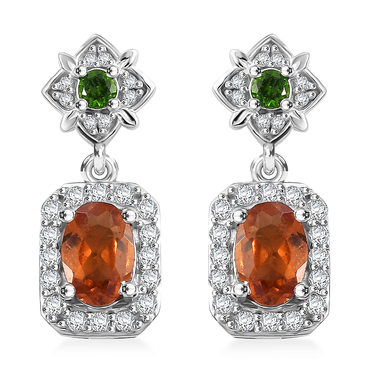 D'Joy Ceylon Hessonite Garnet and Multi Gemstone 1.70 ctw Dangle Earrings in Rhodium Over Sterling Silver
