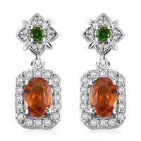 D'Joy Ceylon Hessonite Garnet and Multi Gemstone 1.70 ctw Dangle Earrings in Rhodium Over Sterling Silver