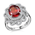 Premium Tanzanian Sunlit Garnet, Moissanite Ring in Rhodium Over Sterling Silver (Size 7.0) 4.90 ctw - Sticky add to cart bar