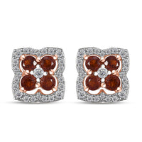 D'Joy Ceylon Hessonite Garnet and White Zircon 1.35 ctw Stud Earrings in 18K Vermeil Rose Gold Over Sterling Silver