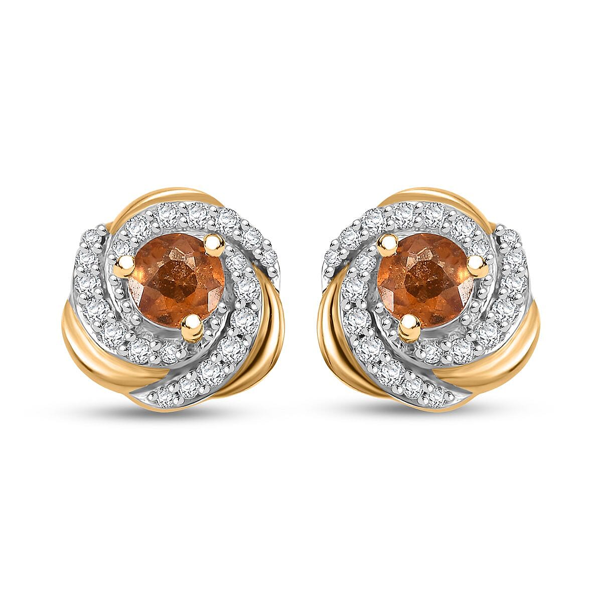 Ceylon Hessonite Garnet and White Zircon 1.10 ctw Knot Stud Earrings in 18K Vermeil Yellow Gold Over Sterling Silver