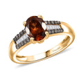 Ceylon Hessonite Garnet, Natural Champagne and White Diamond 1.40 ctw Bridge Ring in 18K Vermeil Yellow Gold Over Sterling Silver (Size 10.0) - Sticky add to cart bar