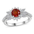 Premium Tanzanian Sunlit Garnet, White Zircon Floral Ring in Rhodium Over Sterling Silver (Size 10.0) 2.15 ctw - Sticky add to cart bar
