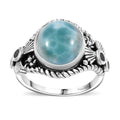 Artisan Crafted Natural Green Larimar and Sky Blue Topaz 6.00 ctw Floral Ring in Black Oxidized Sterling Silver - Sticky add to cart bar