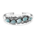 D'Joy Artisan Crafted Natural Green Larimar and Sky Blue Topaz 19.50 ctw Seaside Treasures Cuff Bracelet in Black Oxidized Sterling Silver (7.25 In) - Sticky add to cart bar