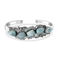 D'Joy Artisan Crafted Natural Green Larimar and Sky Blue Topaz 19.50 ctw Seaside Treasures Cuff Bracelet in Black Oxidized Sterling Silver (7.25 In)
