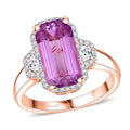 Patroke Kunzite, Moissanite Art Deco Ring in 18K Vermeil RG Over Sterling Silver (Size 6.0) 5.60 ctw - Sticky add to cart bar