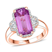 Patroke Kunzite, Moissanite Art Deco Ring in 18K Vermeil RG Over Sterling Silver (Size 6.0) 5.60 ctw