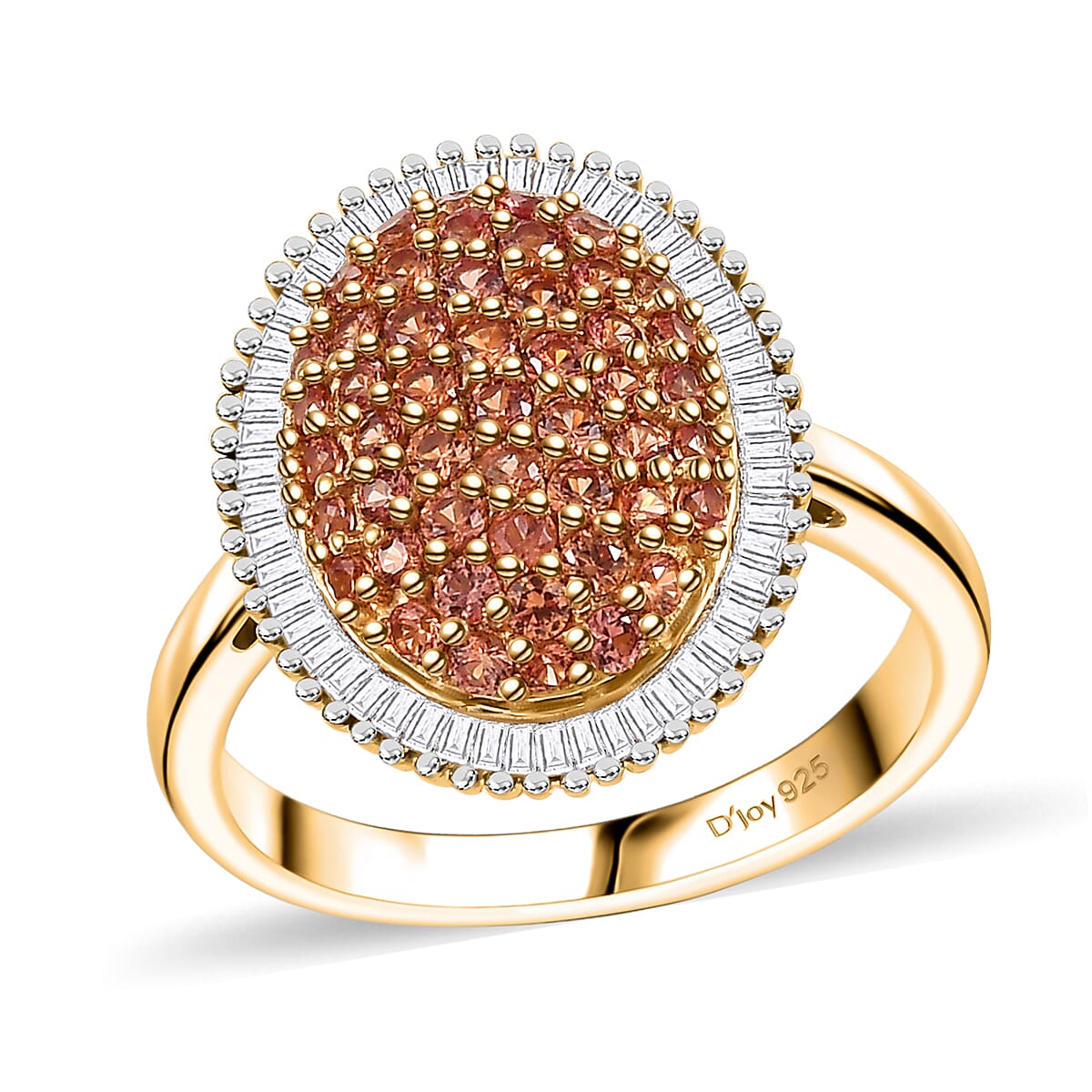 AAA Padparadscha Sapphire (BT), Diamond (0.35 cts) Eclipse Bloom Ring in 18K Vermeil YG Over Sterling Silver (Size 7.0) 1.30 ctw