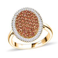 AAA Padparadscha Sapphire (BT), Diamond (0.35 cts) Eclipse Bloom Ring in 18K Vermeil YG Over Sterling Silver (Size 7.0) 1.30 ctw
