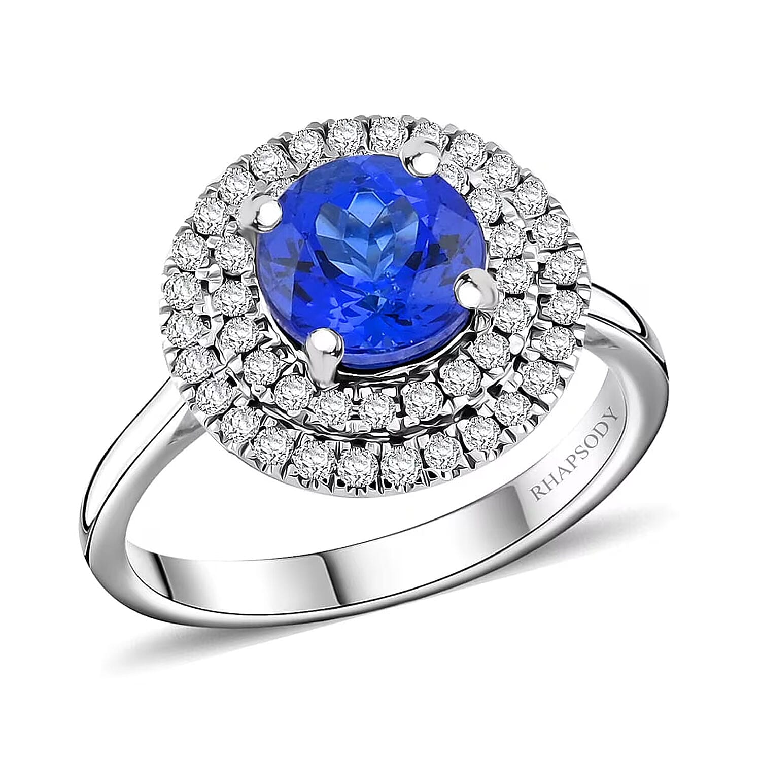 Certified & Appraised Rhapsody AAAA Tanzanite and E-F VS Diamond 1.55 ctw Ring in 950 Platinum (Size 10.0) 7.10 Grams (1)