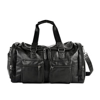 Faux Leather Double Pocket Duffel Bag
