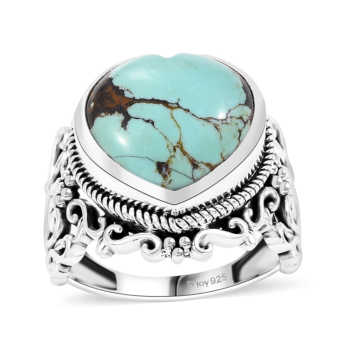 Artisan Crafted Blue Horizon Turquoise Solitaire Ring in Black Oxidized Sterling Silver (Size 10.0) 7.80 ctw