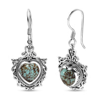 D'Joy Artisan Crafted Blue Horizon Turquoise 4.30 ctw Heart Earrings in Black Oxidized Sterling Silver