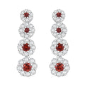 D'Joy Premium Red Sapphire and Moissanite 2.40 ctw Floral Halo Earrings in Rhodium Over Sterling Silver - Sticky add to cart bar
