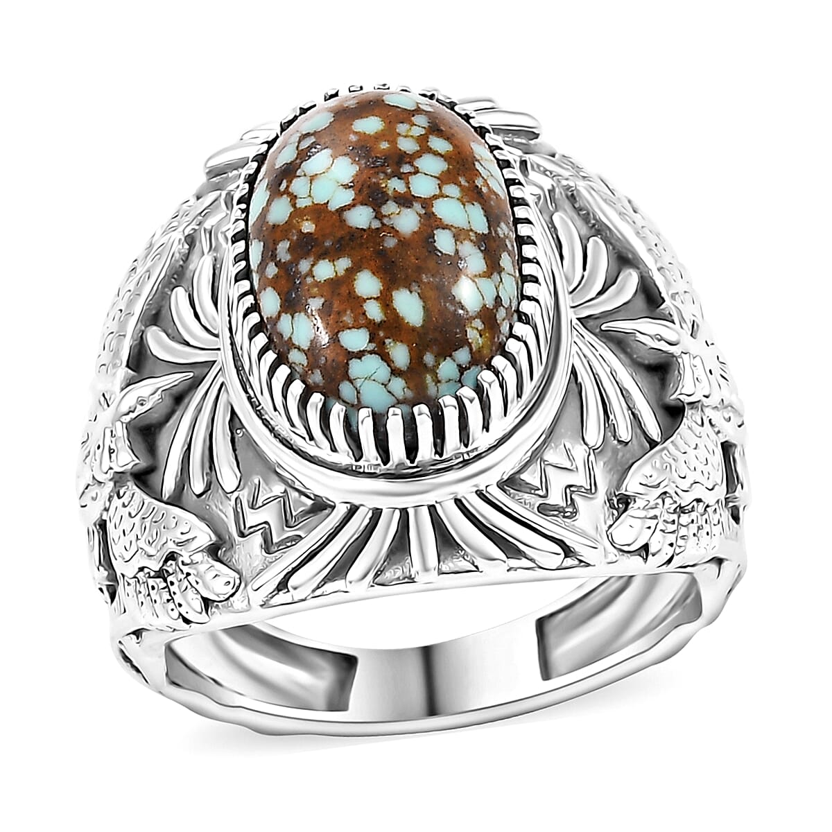 Premium Blue Horizon Turquoise Solitaire Ring in Black Oxidized Sterling Silver (Size 10.0) 6.10 ctw
