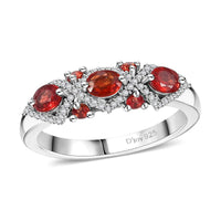 Premium Red Sapphire, Moissanite Ring in Rhodium Over Sterling Silver (Size 7.0) 1.00 ctw