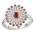 Premium Red Sapphire, Moissanite Ring in Rhodium Over Sterling Silver (Size 7.0) 1.50 ctw - Sticky add to cart bar