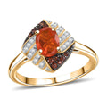 AAA Buriti Fire Opal, Brown and White Zircon 0.85 ctw Phoenix Ember Ring in 18K Vermeil Yellow Gold Over Sterling Silver - Sticky add to cart bar