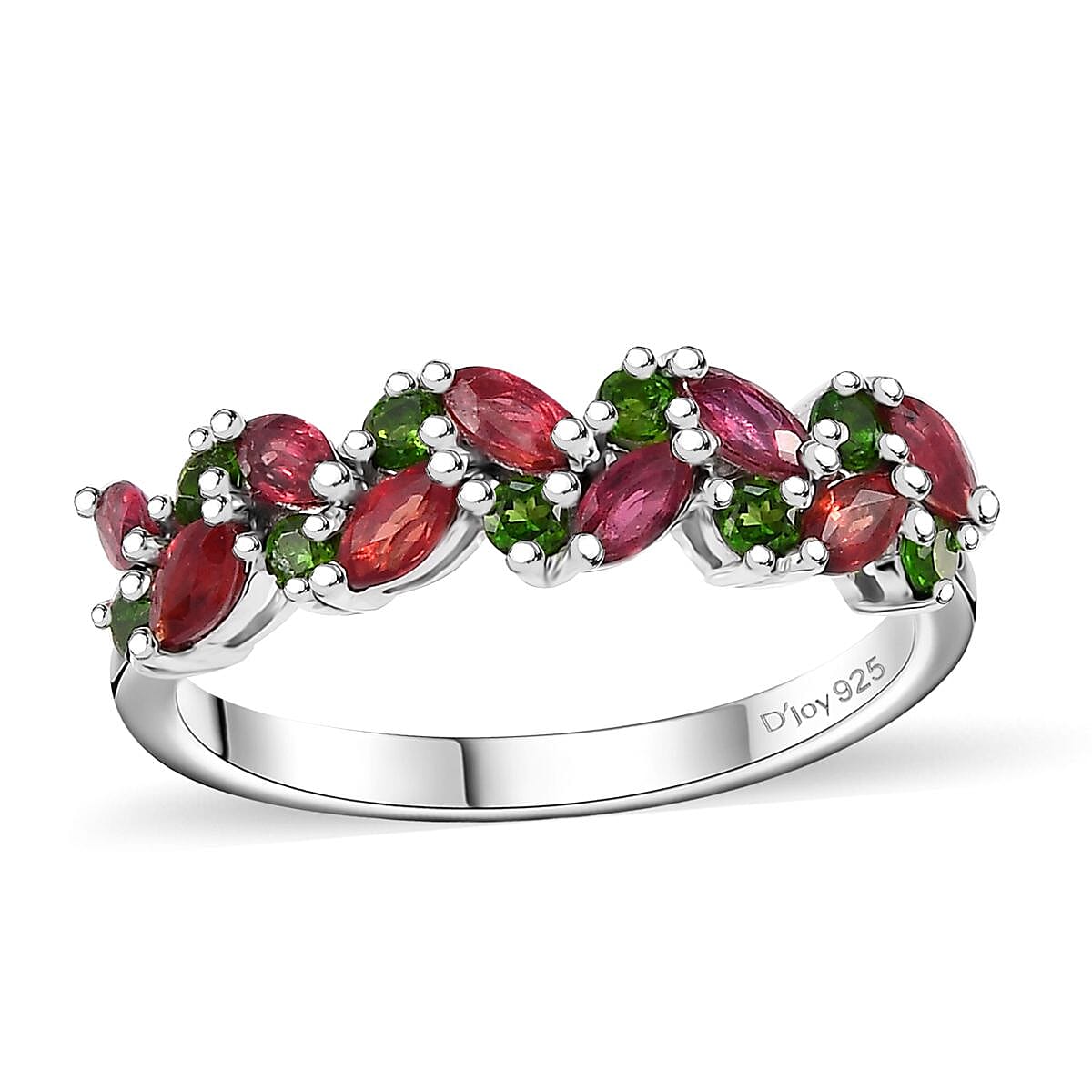 Premium Red Sapphire, Chrome Diopside Band Ring in Rhodium Over Sterling Silver (Size 7.0) 1.40 ctw