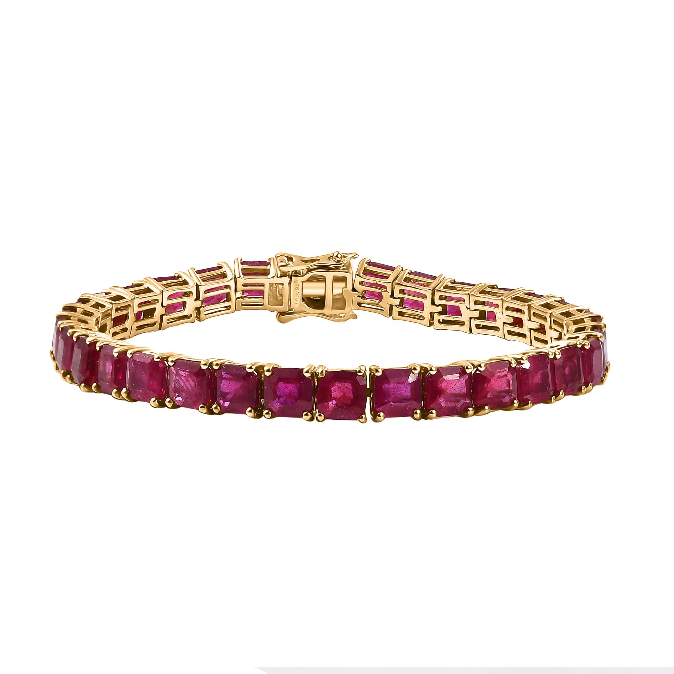 Doorbuster Asscher Cut Niassa Ruby (FF) Crown Tennis Bracelet in 18K Vermeil YG Over Sterling Silver (6.50 In) 28.65 ctw