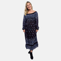 Black Paisley Long Sleeve Smocked Maxi Dress - One Size Fits Most